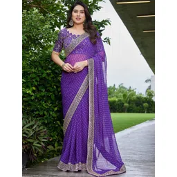 HERE&NOW Women Georgette Banarasi Lavender Saree-picture-18