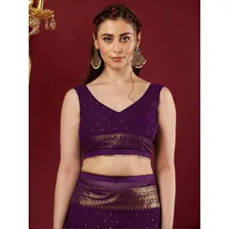 HERE&NOW Women Georgette Foil Printed & Lace Saree image 3