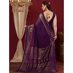 HERE&NOW Women Georgette Foil Printed & Lace Saree image 4