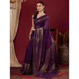 HERE&NOW Women Georgette Foil Printed & Lace Saree image 5