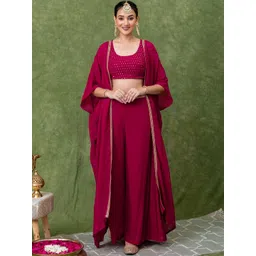 HERE&NOW Women Georgette Sequence Crop Top With Palazzo & Shrug Co-Ords-picture-32