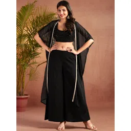HERE&NOW Women Georgette Sequence Crop Top With Palazzo & Shrug Co-Ords-picture-26