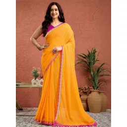 HERE&NOW Women Georgette Solid Saree-picture-21