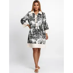 HERE&NOW Women Graphic Printed Shirt Collar Dress-picture-31