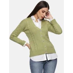 HERE&NOW Women Green Cable Knit Cardigan-picture-34
