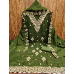HERE&NOW Women Green Embroidered Art Silk Unstitched Dress Material-picture-42
