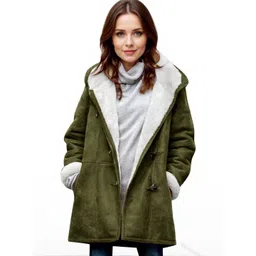 HERE&NOW Women Green Longline Winter Hooded Jacket-picture-28