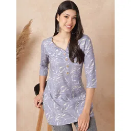 HERE&NOW Women Grey Printed Viscose Rayon Tunic-picture-11