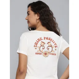 HERE&NOW Women Off White & Red Typography Printed Pure Cotton T-shirt-picture-22