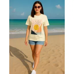 HERE&NOW Women Off White Cotton Tshirts image 5
