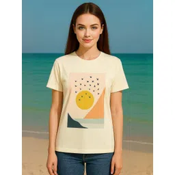 HERE&NOW Women Off White Cotton Tshirts image 1