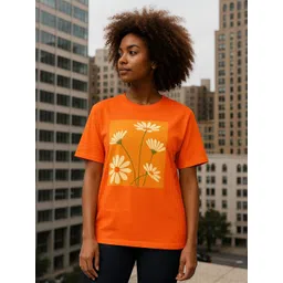 HERE&NOW Women Orange Cotton Tshirts-picture-28
