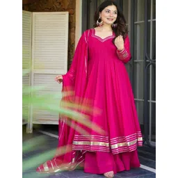 HERE&NOW Women Panelled Gotta Patti Kurta with Palazzos & With Dupatta-picture-15