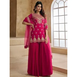 HERE&NOW Women Pink Georgette Embroidered Kurta Sets-picture-36