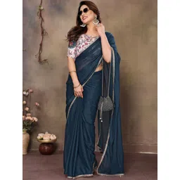 HERE&NOW Women Poly Georgette Saree With Lace Border-picture-35