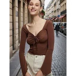 HERE&NOW Women Polyester Sweetheart Neck Flared Sleeve Top-picture-27