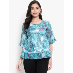 HERE&NOW Women Printed Georgette Peplum Crop Top-picture-41
