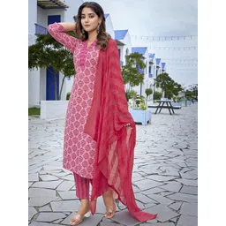 HERE&NOW Women Printed Regular Kurta with Trousers & With Dupatta-picture-26