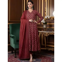 HERE&NOW Women Printed Regular Kurta with Trousers & With Dupatta-picture-36