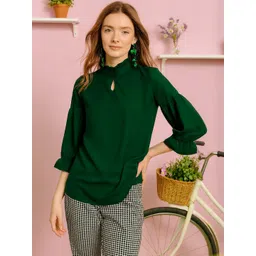 HERE&NOW Women Puff Sleeve Georgette Band Collar Top-picture-11