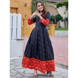HERE&NOW Women Rayon Printed Embroidered Long Sleeves Pleated Anarkali Gown-picture-37