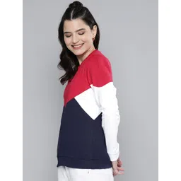 HERE&NOW Women Red & Navy Blue Colourblocked Sweatshirt-picture-40