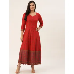 HERE&NOW Women Red Ethnic Motifs Printed Maxi Ethnic Dress-picture-37