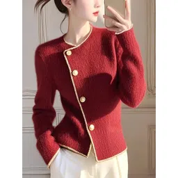 HERE&NOW Women Red Long Sleeves Round Neck Sweaters-picture-41