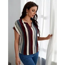 HERE&NOW Women Red Polyester Striped Tops-picture-37