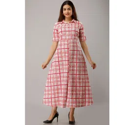 HERE&NOW Women Red Printed Viscose Rayon A-Line Dresses-picture-32