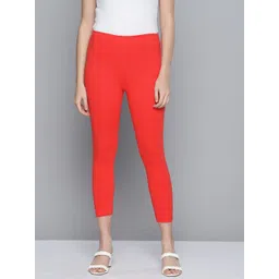HERE&NOW Women Red Solid Ankle Length Leggings image 1