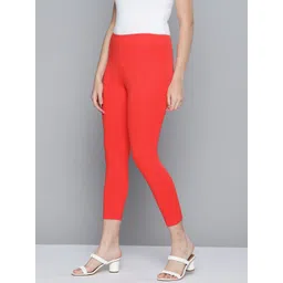 HERE&NOW Women Red Solid Ankle Length Leggings image 2