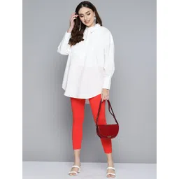 HERE&NOW Women Red Solid Ankle Length Leggings image 4