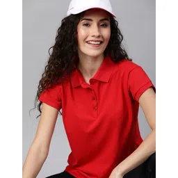 HERE&NOW Women Red Solid Polo Collar T-shirt-picture-16