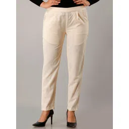 HERE&NOW Women Relaxed Mid-Rise Cotton Plain Casual Trousers-picture-38