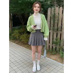 HERE&NOW Women Self Design V Neck Crop Cardigan-picture-20