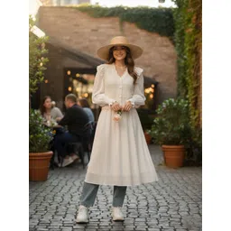 HERE&NOW Women Self Design V-Neck Ruffles Fit & Flare Maxi Dress-picture-24