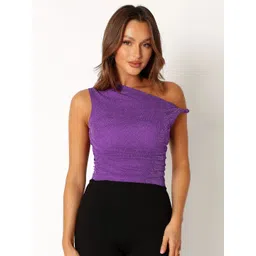 HERE&NOW Women Shimmer Self Design One Shoulder Top-picture-40