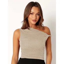 HERE&NOW Women Shimmer Self Design One Shoulder Top-picture-38