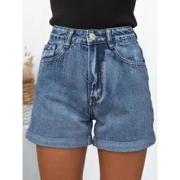 HERE&NOW Women Slim Fit High-Rise Denim Shorts-picture-28