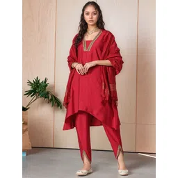 HERE&NOW Women Solid A-Line Kurta with Dhoti Pants & Dupatta-picture-27
