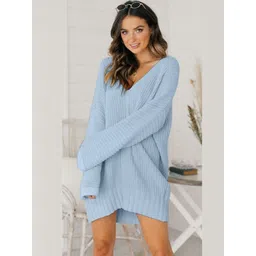 HERE&NOW Women Solid Acrylic Loose Fit Pullover Sweaters-picture-35