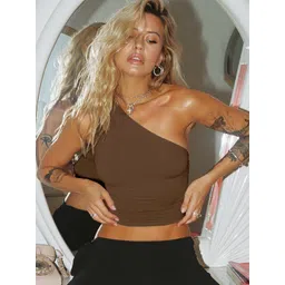 HERE&NOW Women Solid One Shoulder Nylon Top-picture-16