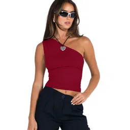 HERE&NOW Women Solid One Shoulder Nylon Top-picture-19