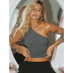 HERE&NOW Women Solid One Shoulder Nylon Top-picture-20