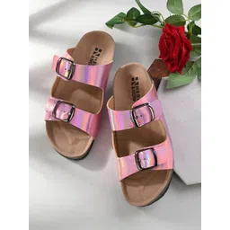 HERE&NOW Women Textured Two Strap Comfort Open Toe Flats With Buckle Detail-picture-41