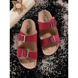 HERE&NOW Women Two Strap Comfort Open Toe Flats With Buckle Detail-picture-40