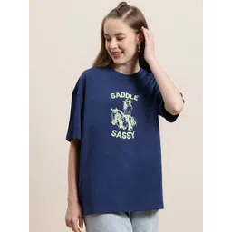 HERE&NOW Women Typography Printed Oversized Pure Cotton T-shirt-picture-11
