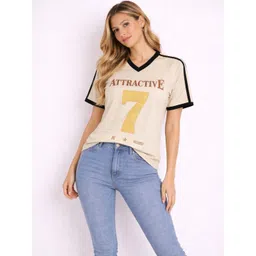 HERE&NOW Women Typography Printed V-Neck T-shirt-picture-28