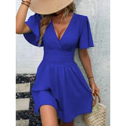 HERE&NOW Women V-Neck Fit & Flare Knee Length Dress-picture-28